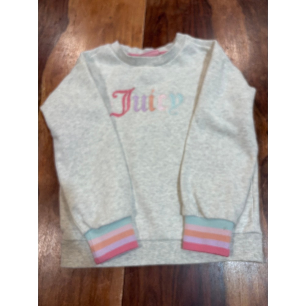 JUICY COUTURE iconic sweatshirt kids size 6 gray embroidered logo rainbow cuffs